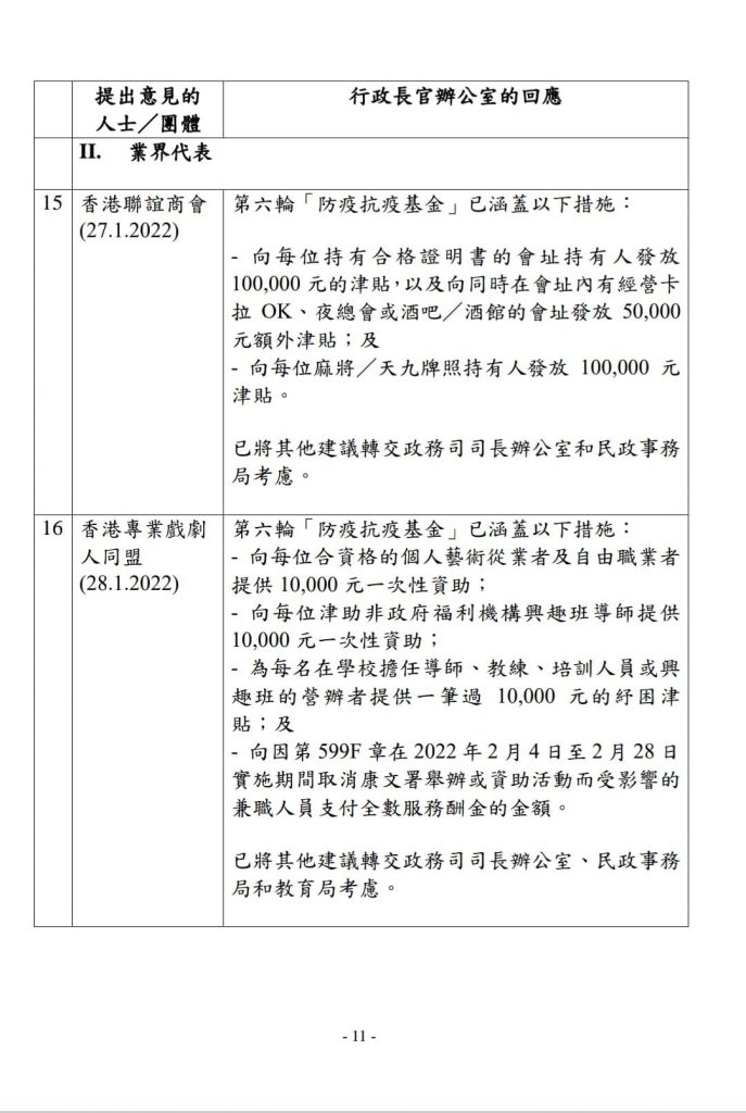 特首辦回覆